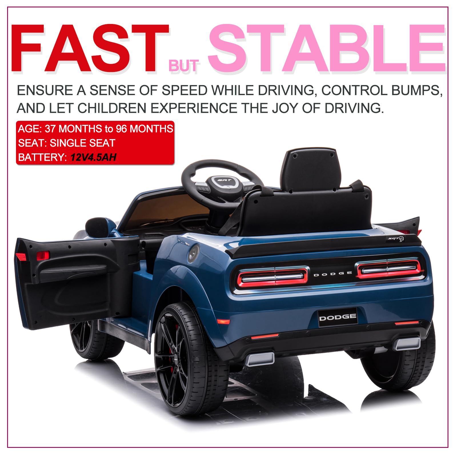 Garvee Ride - P Series: 12V Electric Vehicles Battery Powered with Remote Control, LED Lights, Bluetooth, MP3 for Boys Girls - Blue