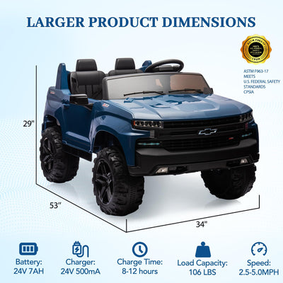 Garvee Ride - P Series: 24V 2-Seater Ride On Car For Kids For 3 - 8 years, Licensed Chevrolet Silverado - Blue