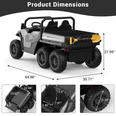 Garvee Ride - P Series: 24V 4WD Electric Ride On Dump Truck with Remote Control, 2-Seater, Music Player, LED Lights, Key Start Safety System, Durable Plastic, Off-Road Kids Toy for Ages 3+ - Grey
