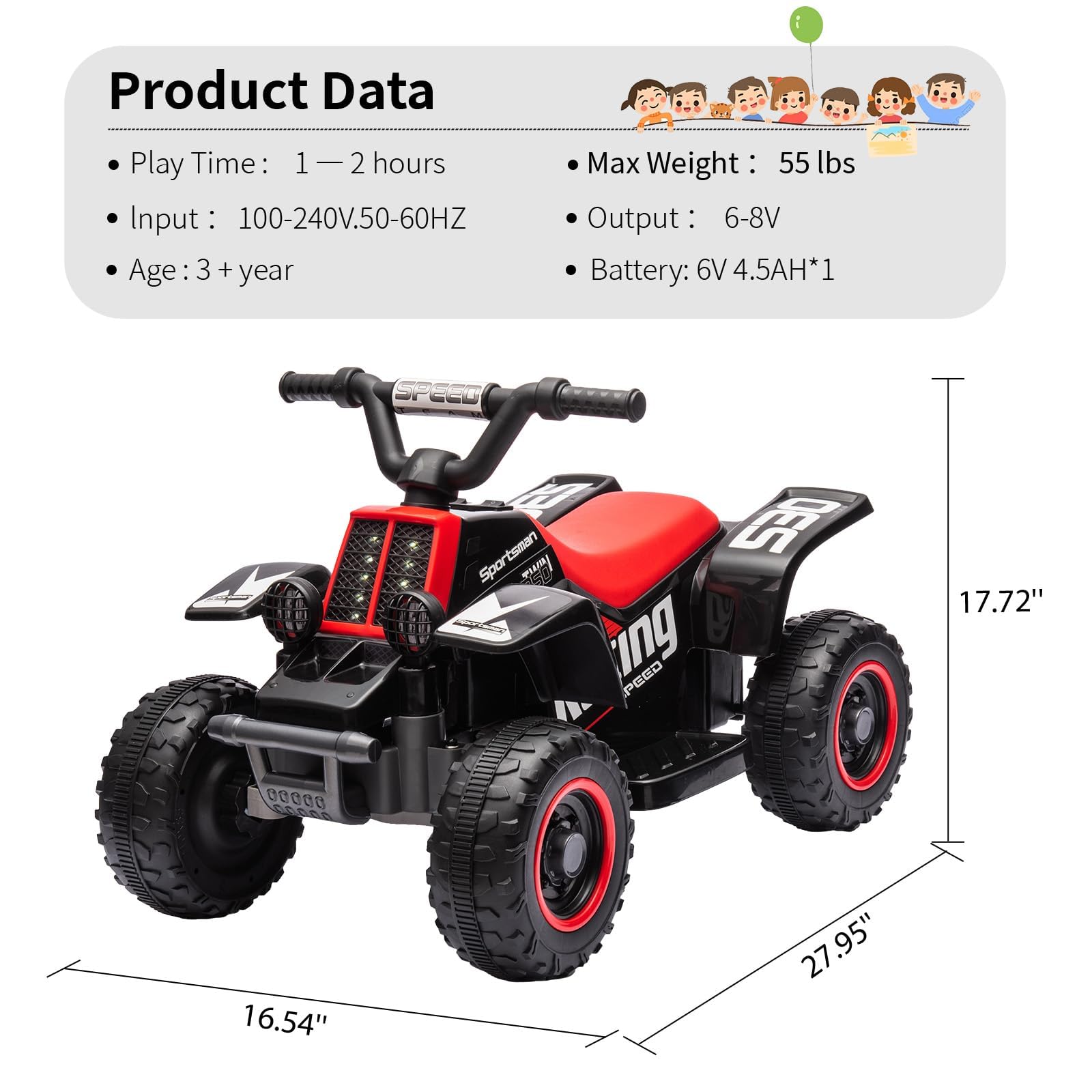 Garvee Ride - P Series: 6V Kids Ride On Electric ATV, Ride Car with LED Headlights, Ride-On Toy for Toddlers 1-3 Boys & Girls with Music, Forward & Reverse - Black