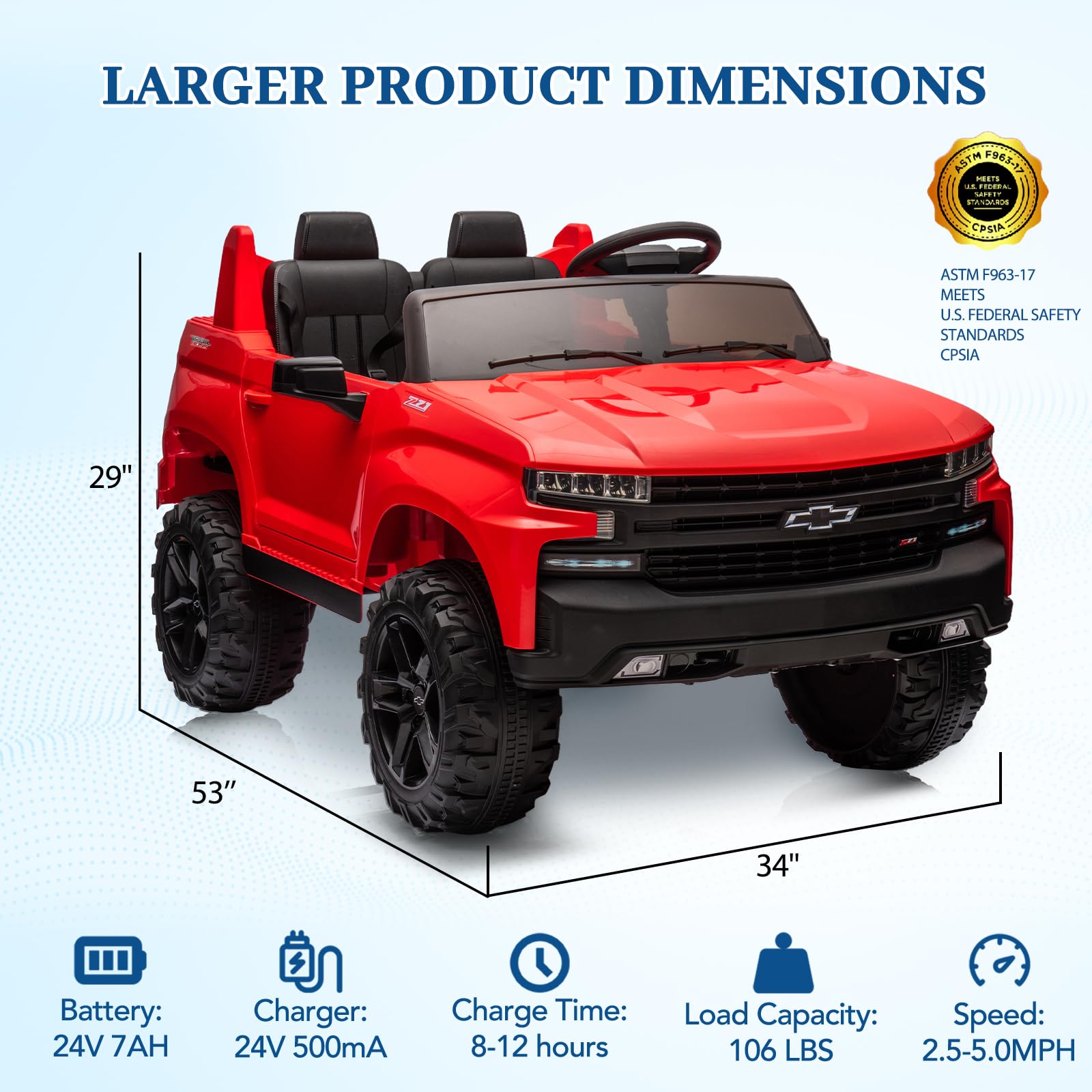 Garvee Ride - P Series: 24V 2-Seater Ride On Car For Kids For 3 - 8 years, Licensed Chevrolet Silverado - Red