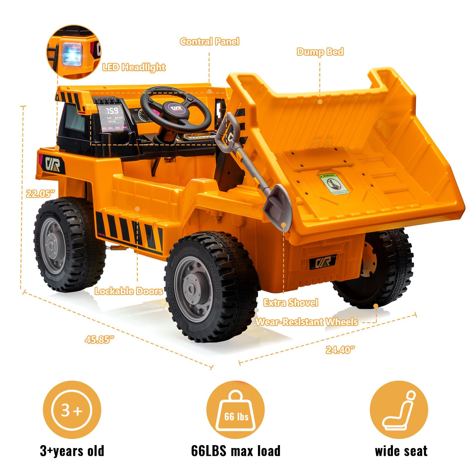 Garvee Ride - P Series: 4WD Ride On Car with Dump Truck, Electric Car for Kids with Remote Control, Toddler Car with Electric Dump Bed & Shovel, 2 Speeds,