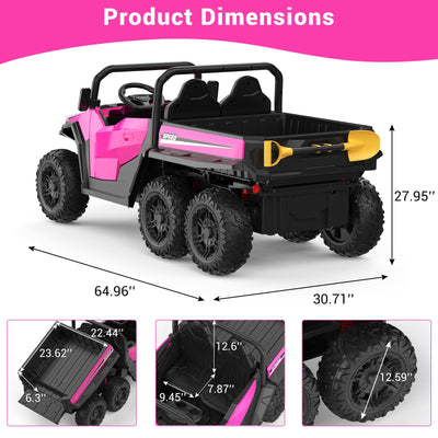 Garvee Ride - P Series: 24V 4WD Electric Ride On Dump Truck with Remote Control, 2-Seater, Music Player, LED Lights, Key Start Safety System, Durable Plastic, Off-Road Kids Toy for Ages 3+ - Pink