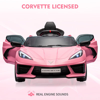 Garvee Ride - P Series: 12V Kids Ride on Car Licensed Corvette Battery Powered Car Toddles Electric Sports Car Toy with Remote Control, Visual Dashboard, LED Lights, Music, Gifts for Boys Girls, Pink
