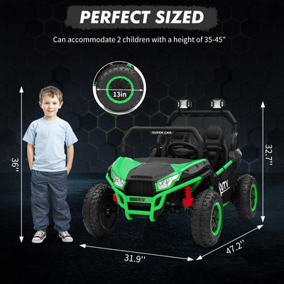 Garvee Ride - P Series: 24V 2 Seater Ride On Car, XXXL Off-Road Utv for Kids w/Metal Frame, 20 Inch Wide Seat, 400W Electric Vehicle Toy Car w/Pop Music, 3 Speeds for Boys and Girls,Green