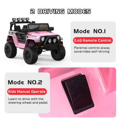 Garvee Ride - P Series: 12V Kids Ride On Truck Car w/Parent Remote Control, Spring Suspension, Led Lights,3 Speed Adjustable, Kids Gift for Boys and Girls - Pink