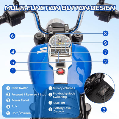 Garvee Ride - P Series: 12V Electric Motorcycle for Kids with Detachable Training Wheels, Soft Start, Reverse Function, Blue, Toddler Ride-On Toy