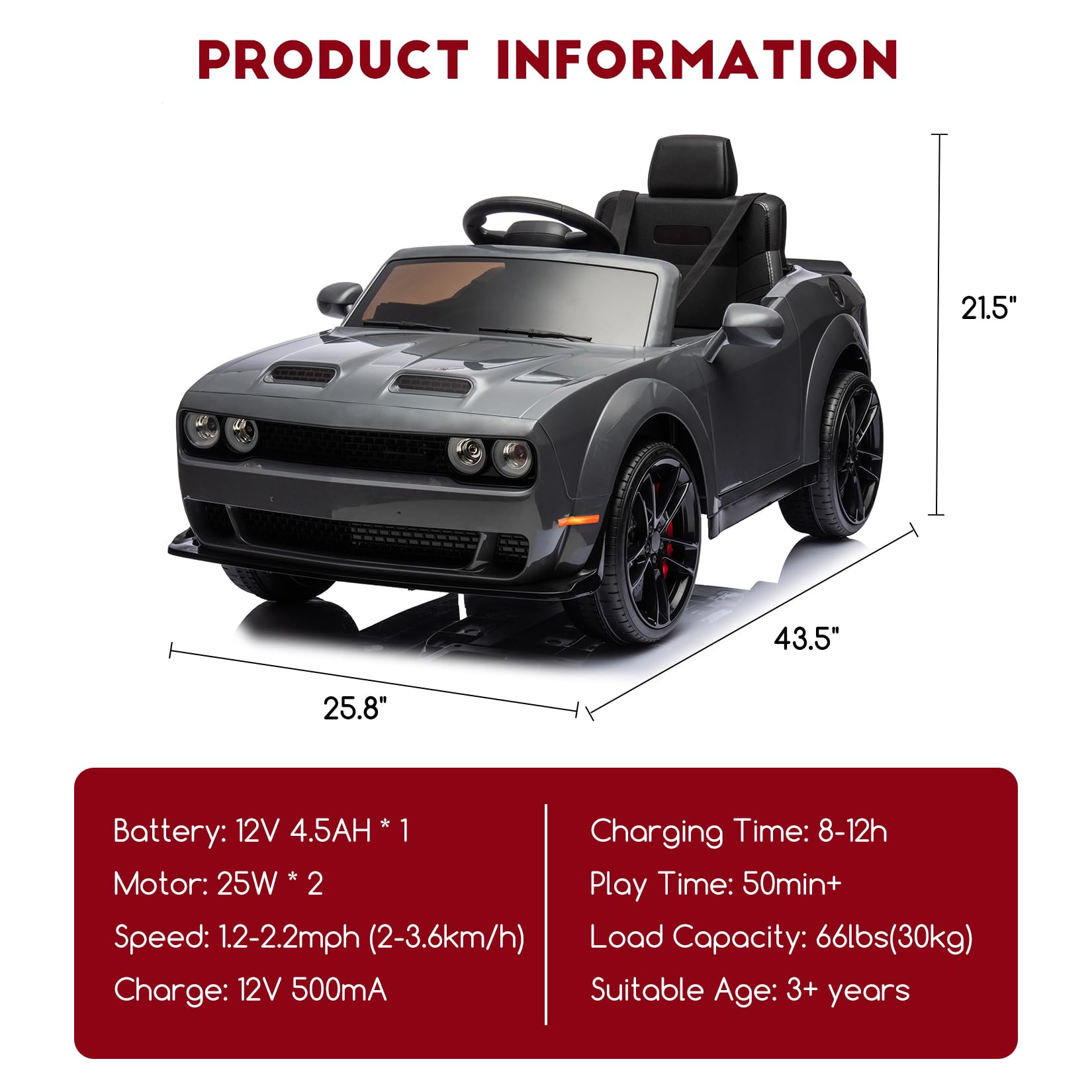 Garvee Ride - P Series: 12V Kids' Electric Ride On Car, Licensed Dodge Challenger Electric Car, Battery Powered Car with Parental Remote & Kids Manual Control, Battery Display, Volume Control for Kids