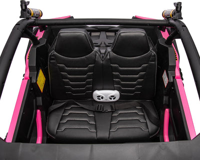 Garvee Ride - P Series: 24V 2 Seater Kids Ride on UTV Car For age 3+, w/Remote Control, 4WD Powerful Electric Vehicle with 4x75W Motors, 4 Shock Absorber, Leather Seat, Music and Light - Pink