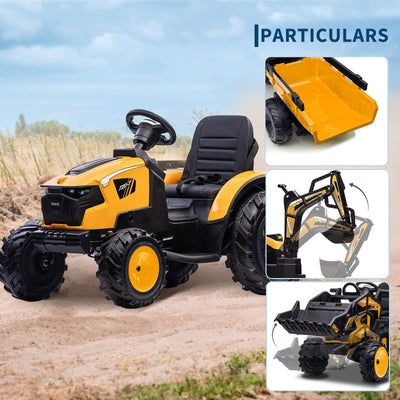 Garvee Ride P Series 3-in-1 Ride-On Tractor, 24V Electric, Excavator & Bulldozer, Remote Control, LED, Music, USB/Bluetooth max 66 lbs - Bright-Yellow