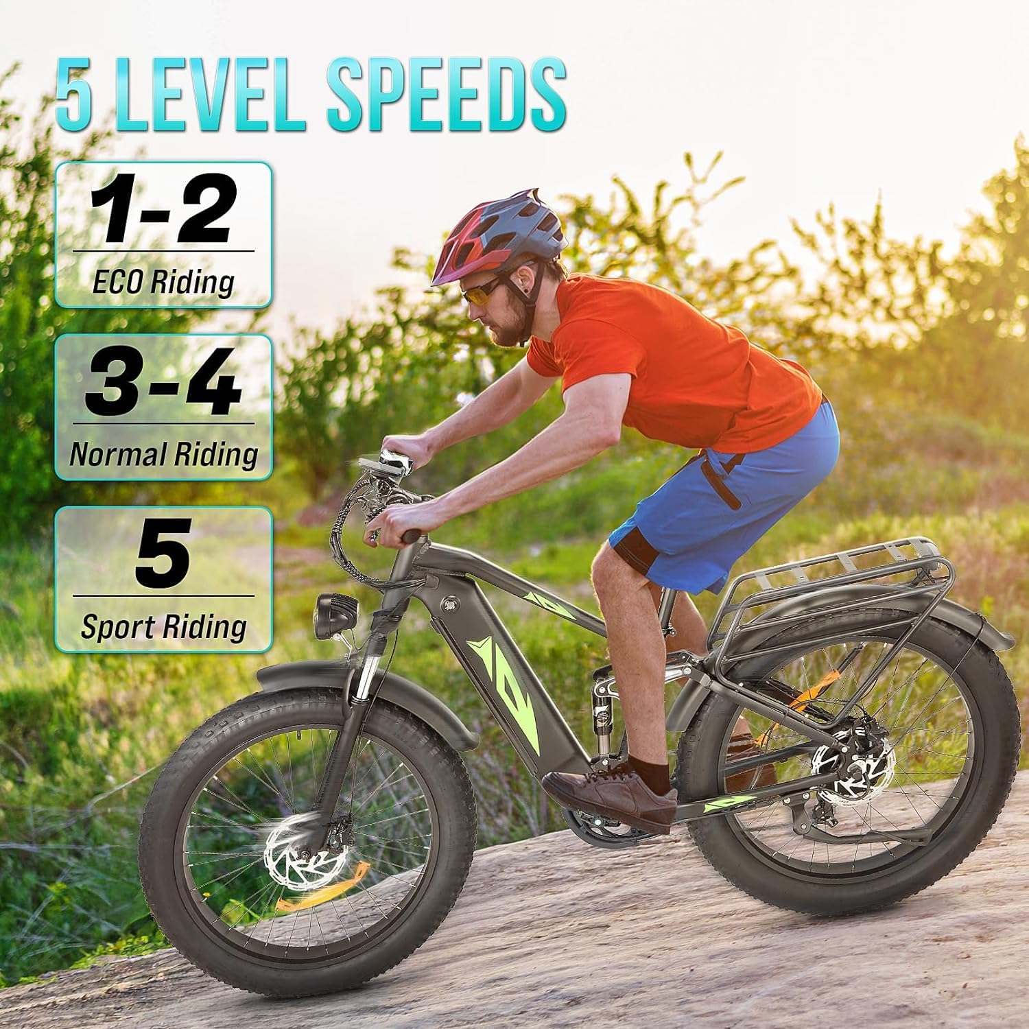 Garvee Electric Bike for Adults, [Peak 1500W Motor] Electric Mountain Bike, 26" Fat Tire Ebike, Max 60 Miles 28MPH Electric Bicycle with 48V/17.5Ah Battery, LCD Display, 7 Speed, Front Suspension (Gray)