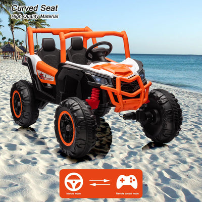 Garvee Ride - P Series: 24V 2-Seater Ride-On UTV: 4WD, Remote Control, Metal Frame, EVA Wheels, LED Lights, Spring Suspension, for Ages 3+ - Orange