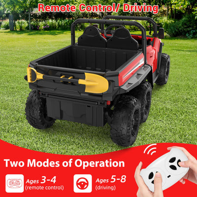 Garvee Ride - P Series: 24V 4WD Electric Ride On Dump Truck with Remote Control, 2-Seater, Music Player, LED Lights, Key Start Safety System, Durable Plastic, Off-Road Kids Toy for Ages 3+ - Red