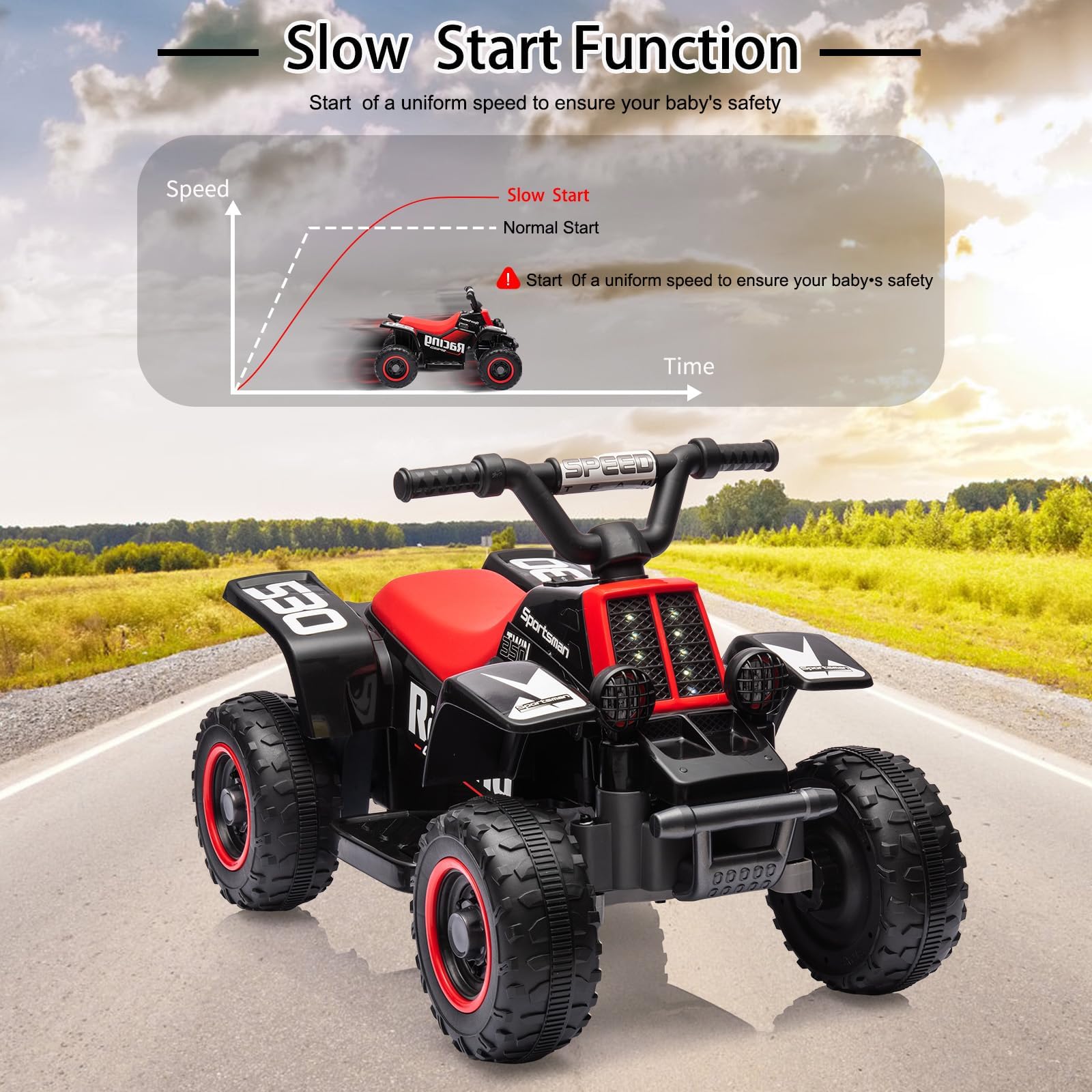 Garvee Ride - P Series: 6V Kids Ride On Electric ATV, Ride Car with LED Headlights, Ride-On Toy for Toddlers 1-3 Boys & Girls with Music, Forward & Reverse - Black