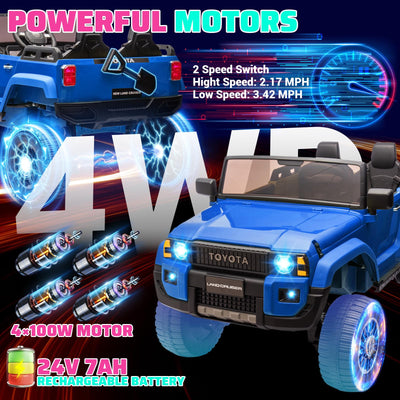 Garvee Ride P Series 24V 2 Seater Ride on Car, Garvee Licensed Toyota LC250 Ride on Toy for Big Kids with Remote Control, 4×100W Power 4 Wheels Ride on Truck with 4WD/2WD Switchable, Spring Suspension, Shovel, Music, Blue