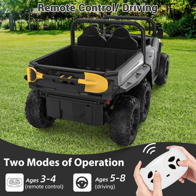 Garvee Ride - P Series: 24V 4WD Electric Ride On Dump Truck with Remote Control, 2-Seater, Music Player, LED Lights, Key Start Safety System, Durable Plastic, Off-Road Kids Toy for Ages 3+ - Grey