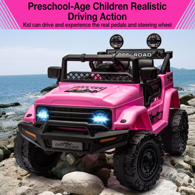 Garvee Ride - P Series: 12V Power Wheel Electric Car for Kids, Ride on Toys with Led Lights Bluetooth, 3 Speeds, Spring Suspension - Pink