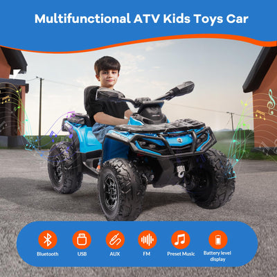 Garvee Ride - P Series: 12V Kids Ride On Electric Quad ATV, 2 Leather Seater ATV Car for Kids, 27V Kids Ride On Toys with LED Headlights, Bluetooth & Music, Adjusted Speeds 2-4 MPH, Ride On Toys for Kids 3-8,Blue