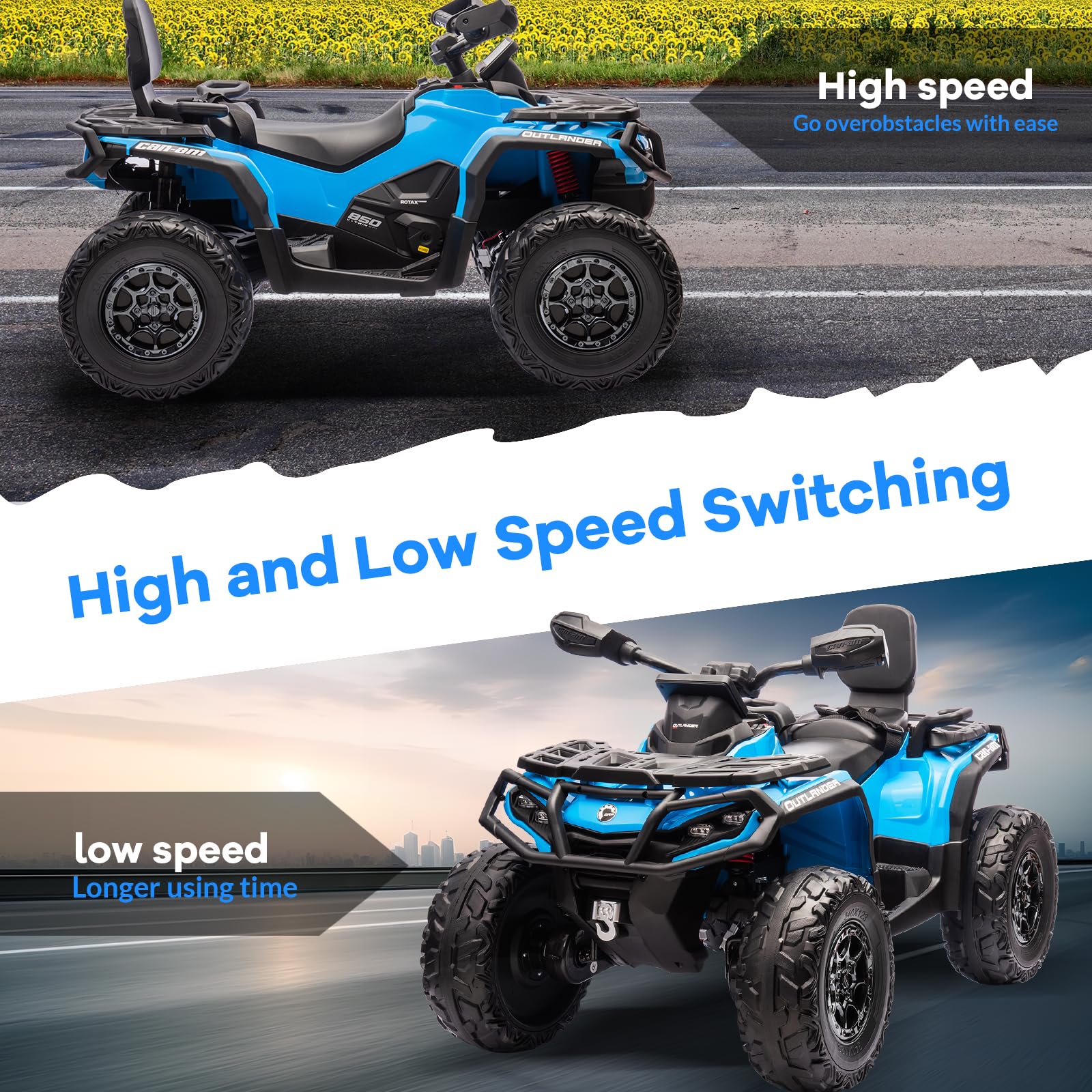 Garvee Ride - P Series: 12V Kids Ride On Electric Quad ATV, 2 Leather Seater ATV Car for Kids, 27V Kids Ride On Toys with LED Headlights, Bluetooth & Music, Adjusted Speeds 2-4 MPH, Ride On Toys for Kids 3-8,Blue
