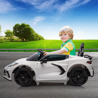 Garvee Ride - P Series: 12V Kids Ride on Car Licensed Corvette Battery Powered Car Toddles Electric Sports Car Toy with Remote Control, Visual Dashboard, LED Lights, Music, Gifts for Boys Girls, White