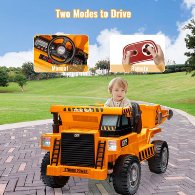 Garvee Ride - P Series: 4WD Ride On Car with Dump Truck, Electric Car for Kids with Remote Control, Toddler Car with Electric Dump Bed & Shovel, 2 Speeds,