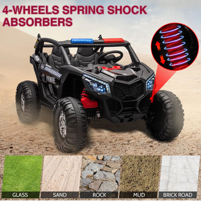 Garvee Ride - P Series: 24V 2 Seater Kids Ride on UTV Car For age 3+, w/Remote Control, 4WD Powerful Electric Vehicle with 4x75W Motors, 4 Shock Absorber, Leather Seat, Music and Light - Black