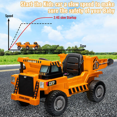 Garvee Ride - P Series: 12V Kids Ride on Dump Truck + Remote Control + Electric Dump Bed + USB MP3 Player + Safety Features + All-Terrain Tires + Indoor & Outdoor Fun