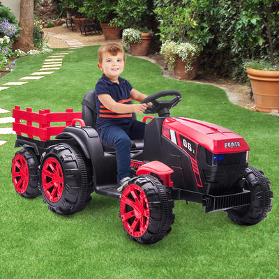 Garvee Ride - P Series: 12V Kids Ride On Tractor with Trailer, LED Lights for Boy Girl - Red