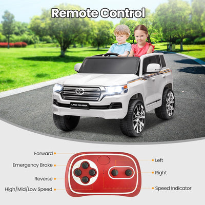 Garvee Ride - P Series: 12V Toyota Land Cruiser Kids' Car: Remote, LED, 3 Speeds, Dual 45W Motors, USB Music, Seat Belt, CPC & ASTM Approved - White