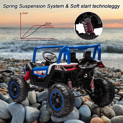 Garvee Ride - P Series: 24V 2-Seater Ride-On UTV, 4WD, Metal Frame, EVA Wheels, Remote Control, LED Lights, Spring Suspension, Outdoor Adventure Toy for Kids 3+ Blue