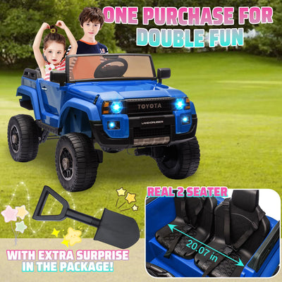 Garvee Ride P Series 24V 2 Seater Ride on Car, Garvee Licensed Toyota LC250 Ride on Toy for Big Kids with Remote Control, 4×100W Power 4 Wheels Ride on Truck with 4WD/2WD Switchable, Spring Suspension, Shovel, Music, Blue