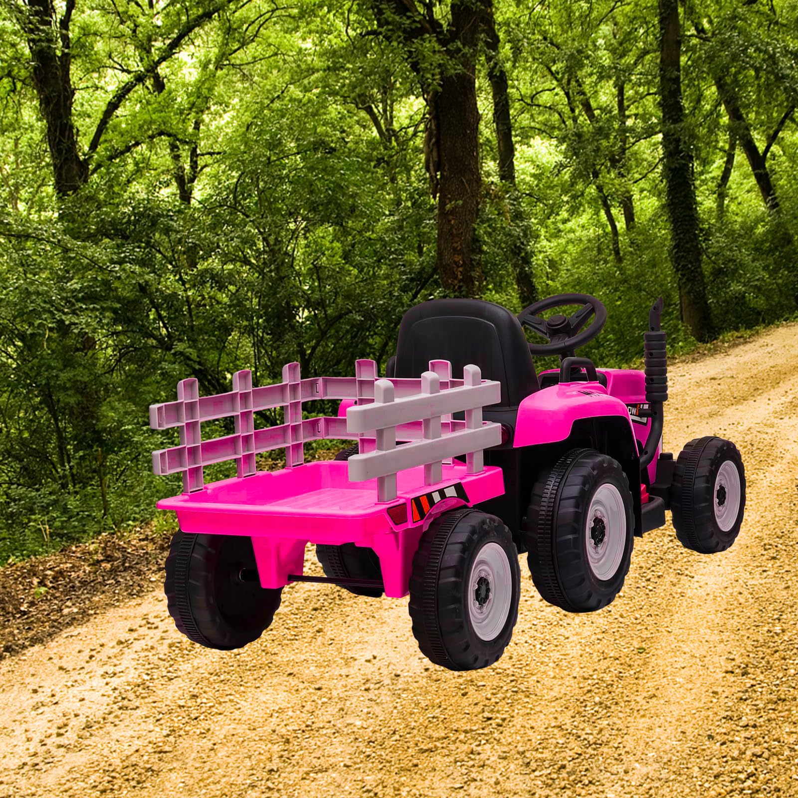 Garvee Ride - P Series: 12V Electric Tractor & Trailer for Kids, 3-6 Yrs - With RC - Rose / 35W