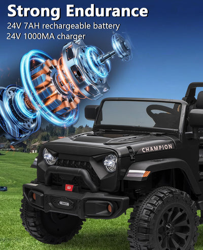 Garvee Ride - P Series: 24V Ride On Car 2 Seater For Kids Age 3+ , XL Electric Vehicles for Big Kids with 20" Wide Seat, 3 Speed, 2x200W Powerful Motor, Suspension, Bluetooth, Music,Power Wheels with Parent Control for Kids to Drive - Black
