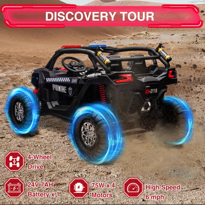 Garvee Ride - P Series: 24V 2 Seater Kids Ride on UTV Car For age 3+, w/Remote Control, 4WD Powerful Electric Vehicle with 4x75W Motors, 4 Shock Absorber, Leather Seat, Music and Light - Black