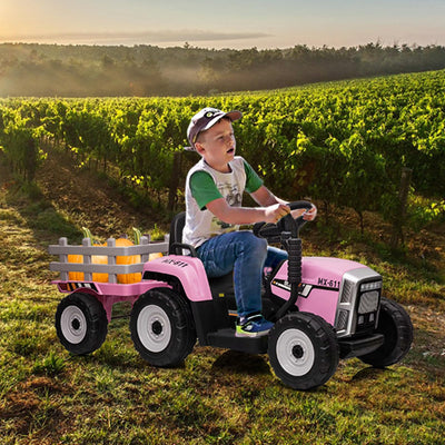 Garvee Ride - P Series: 12V Electric Tractor & Trailer for Kids, 3-6 Yrs - With RC - Pink / 35W