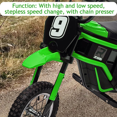 Garvee Ride - T Series: 24V-10A 350W Ride On Electric Dirt Bike For Kids Ages 13+, 14.29MPH, 3-Speed - Green-9