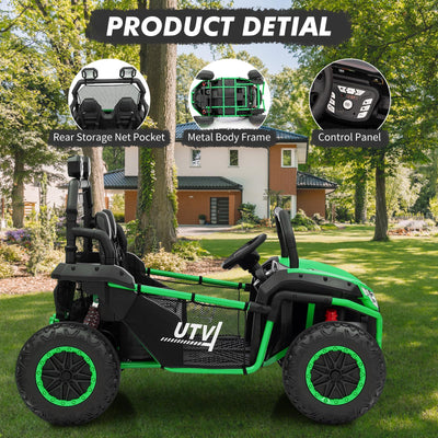 Garvee Ride - P Series: 24V 2 Seater Ride On Car, XXXL Off-Road Utv for Kids w/Metal Frame, 20 Inch Wide Seat, 400W Electric Vehicle Toy Car w/Pop Music, 3 Speeds for Boys and Girls,Green