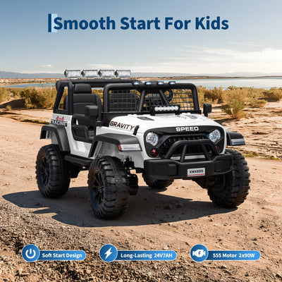 Garvee Ride - P Series: 2 Seater Ride On Car for Kids, 24V Electric Truck with Parent Remote Control, Spring Suspension, 2 Speeds, LED Headlight & Music Player, Kids Electric Vehicle for Aged 3-8 Years