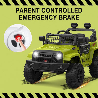 Garvee Ride P Series 12V Kids Electric Vehicles with Remote Control Spring Suspension, LED Lights, Bluetooth, 2 Speeds - Green