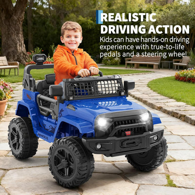 Garvee Ride P Series 12V Kids Electric Vehicles with Remote Control Spring Suspension, LED Lights, Bluetooth, 2 Speeds - Blue
