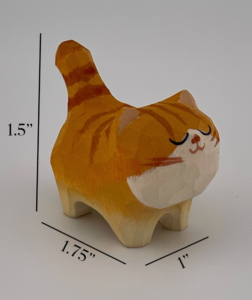Orange Tabby Wood Cat Carving Cute Kitty
