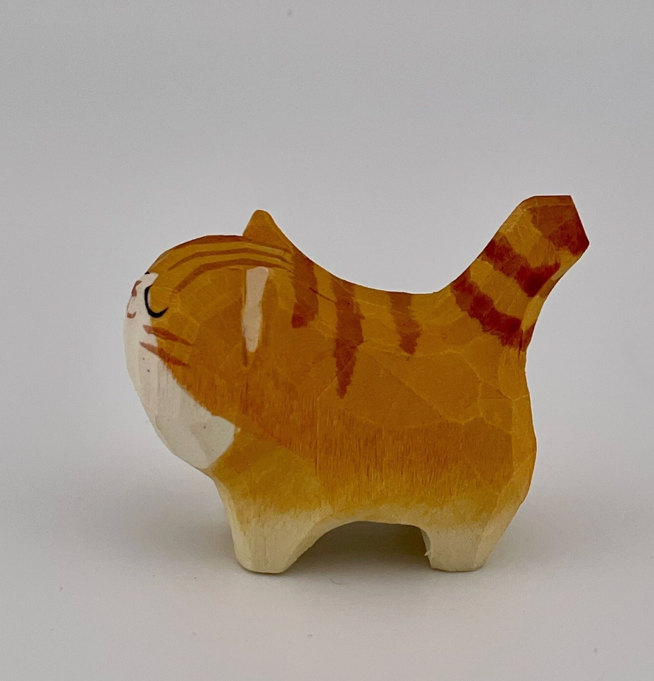 Orange Tabby Wood Cat Carving Cute Kitty