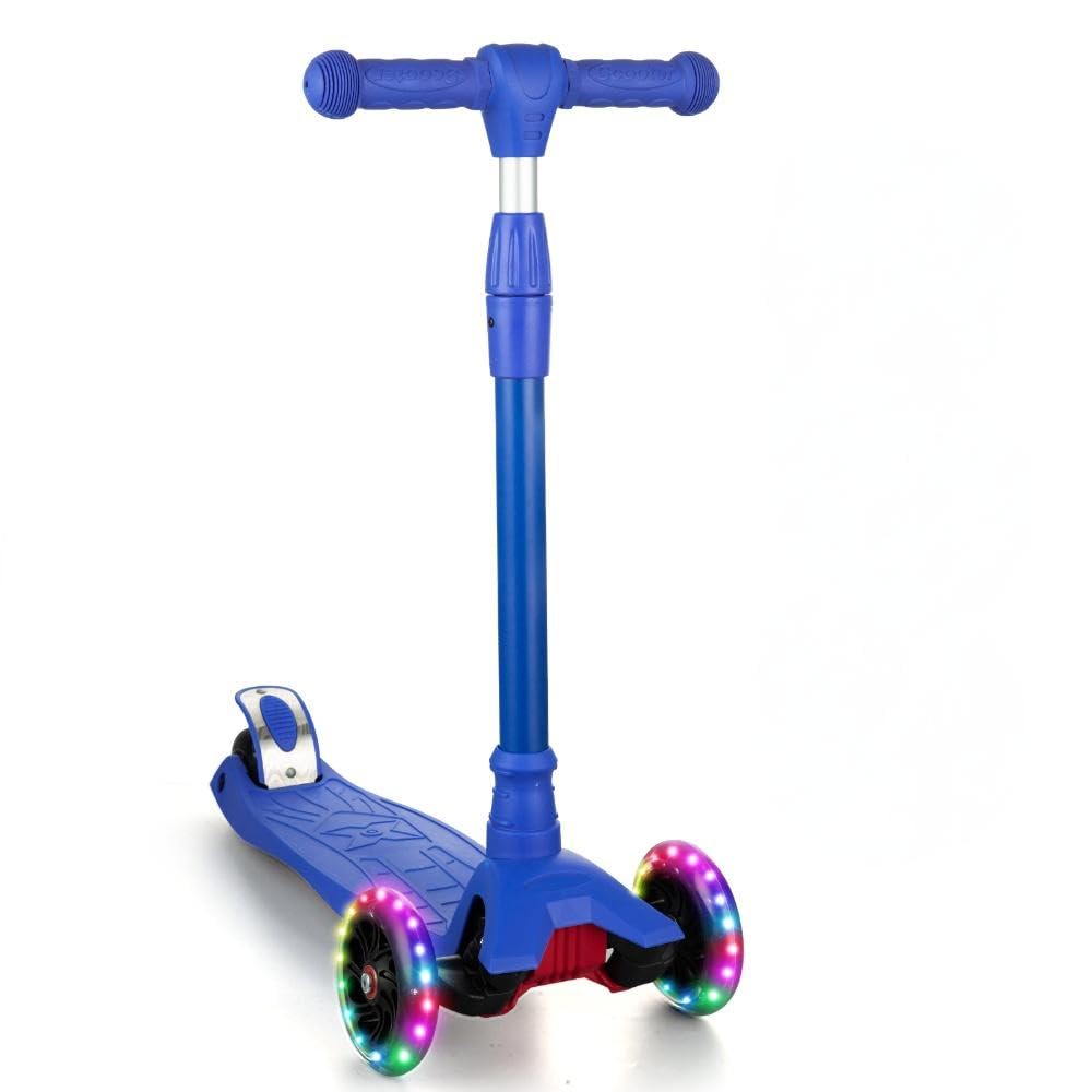 Garvee Kids 3 Wheel Kick Scooter for Boys & Girls Ages 3-10, Adjustable Handlebar, Lightweight Aluminum, Non-Slip Deck, Pink, Outdoor Play - Blue