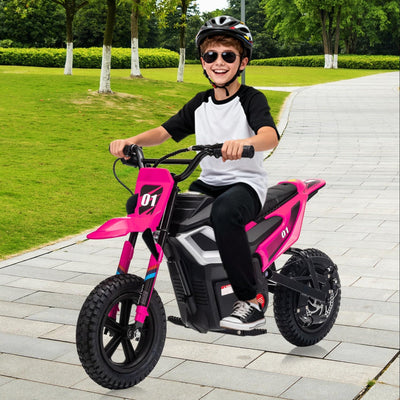 Garvee 24V Electric Kids Dirt Bike 350W Motor Rear Suspension Leather Seat Bluetooth Music Black Blue Green Red Rose Ages 10+ Outdoor Fun