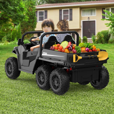 Garvee Ride - P Series: 24V 4WD Electric Ride On Dump Truck with Remote Control, 2-Seater, Music Player, LED Lights, Key Start Safety System, Durable Plastic, Off-Road Kids Toy for Ages 3+ - Black