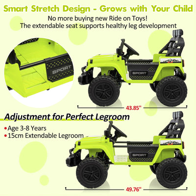 Garvee Ride - P Series: 24V Electric Ride On Car for Kids 4WD 2-Seater Extendable Body Anti-Slip Tires LED Lights Parental Remote Ages 3-8 Outdoor Adventure