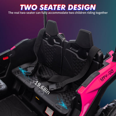 Garvee Ride - P Series: 24V Ride On Utv for Kids, 2 Seater Electric Truck With Sun Shade,4WD Electric Car Toy With Remote Control, Led Lights, 4 Shock Absorbersm,One Click Start, Music Player - Rose