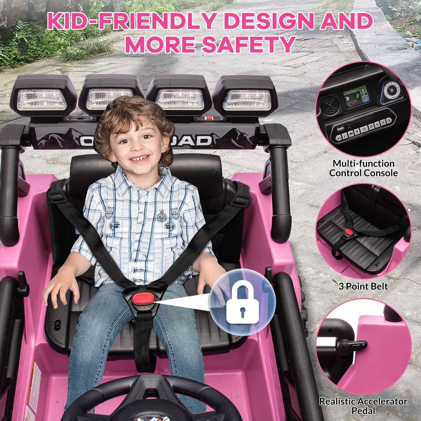 Garvee Ride - P Series: 12VElectric Ride on Truck Car For Kids Age 3+, Remote Control, Twin 25W Motors 3.1MPH Max Speed, Bluetooth USB Music Player, 4 Wheels Suspension LED Lights Safety Belt, Gift for Boy & Girl - Pink
