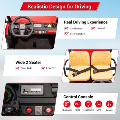 Garvee Ride - P Series: 24v Ride On Dump Truck, 2 Seater Electric Ride On Car Toy for Kids, Battery Powered UTV with 4x35W Motors, Shovel, Bluetooth, Remote Control, Music, LED Lights for Boys & Girls - Red