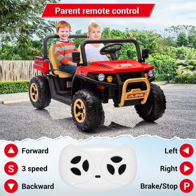 Garvee Ride - P Series: 24v Ride On Dump Truck, 2 Seater Electric Ride On Car Toy for Kids, Battery Powered UTV with 4x35W Motors, Shovel, Bluetooth, Remote Control, Music, LED Lights for Boys & Girls - Red